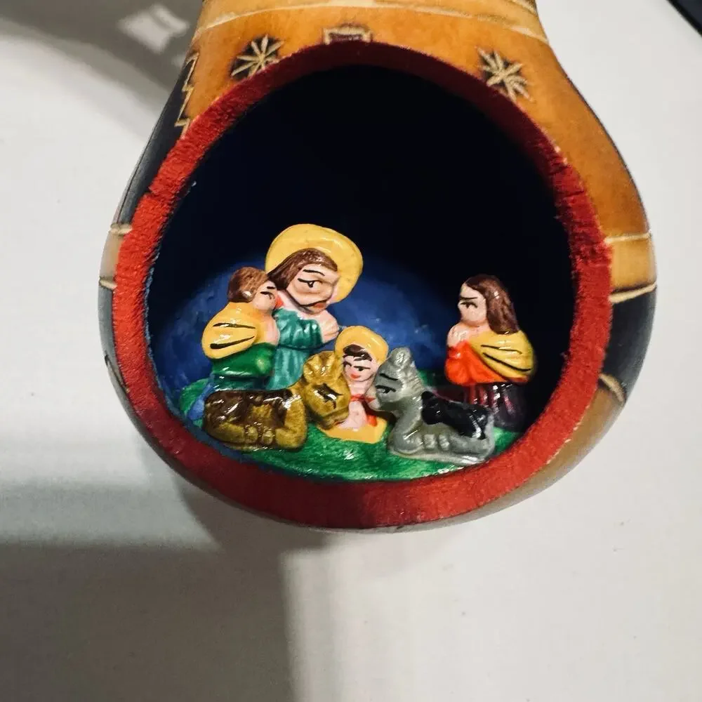 Handcrafted Nativity Gourd Christmas Ornament Peruvian Hand Painted